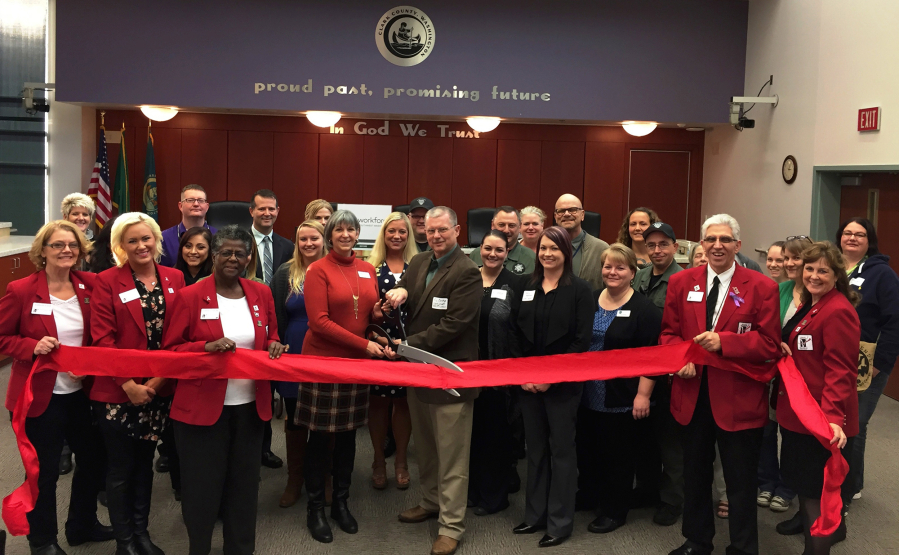 Esther Short: Officials from Workforce Southwest Washington, Clark County Sheriff&#039;s Office Reentry Program and WorkSource at a ribbon cutting for the new Linking to Employment Activities Pre-release program.