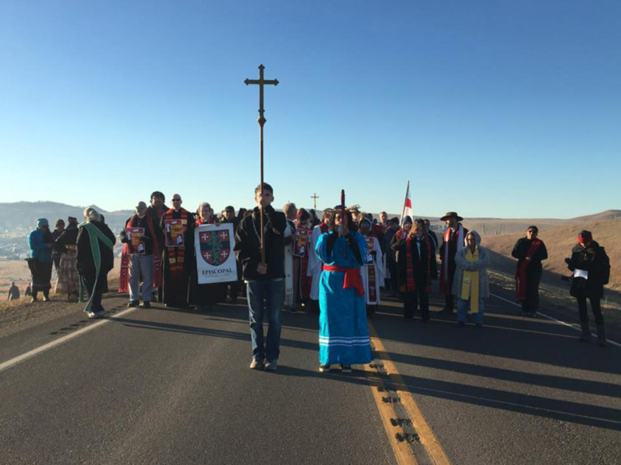 Members of clergy from across the country stand in solidarity with the Standing Rock Sioux in North Dakota last week.