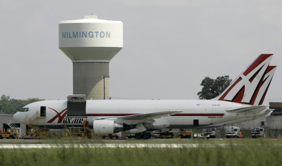 Two ABX Air cargo planes sit at Wilmington Air Park in Wilmington, Ohio.