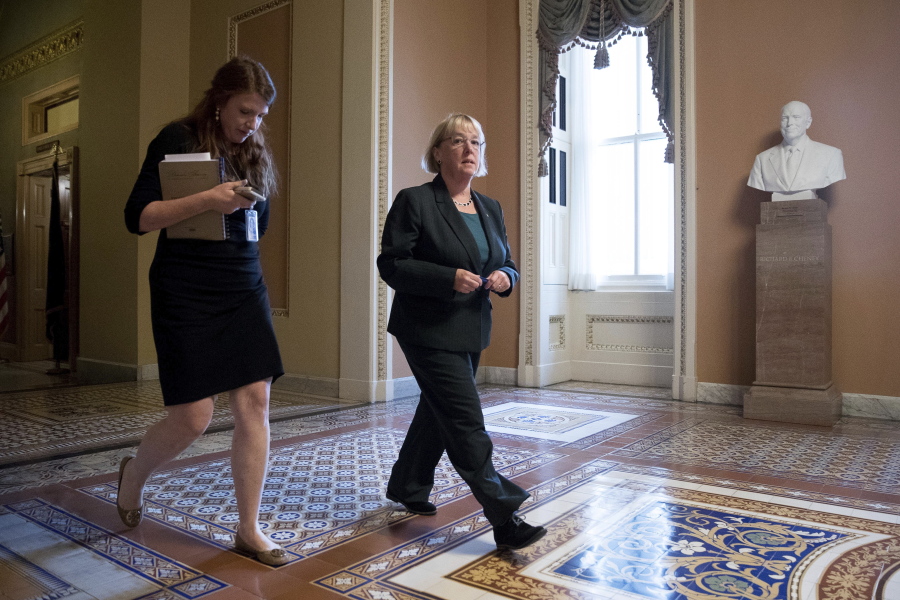 Sen. Patty Murray, D-Wash. arrives for a Senate Democratic caucus organizing meeting on Capitol Hill in Washington, Wednesday, Nov. 16, 2016, to elect leadership for the 115th Congress. Murray will become assistant minority leader.