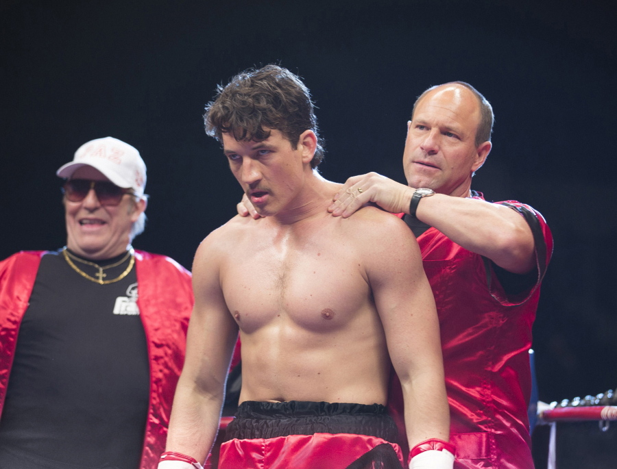 Ciaran Hinds, from left, Miles Teller and Aaron Eckhart appear in a scene from &quot;Bleed for This.&quot; (Seacia Pavao/Open Road Films)