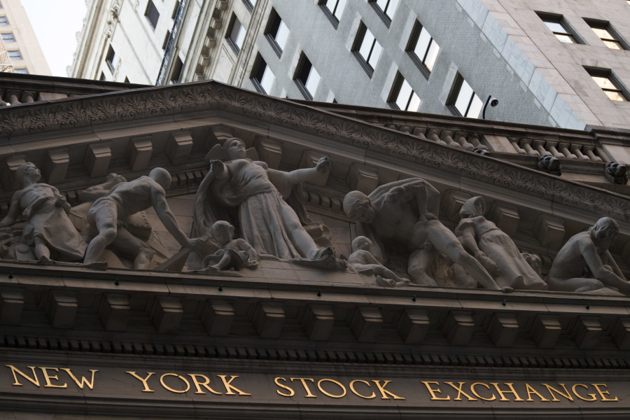 The New York Stock Exchange at sunset in late October.