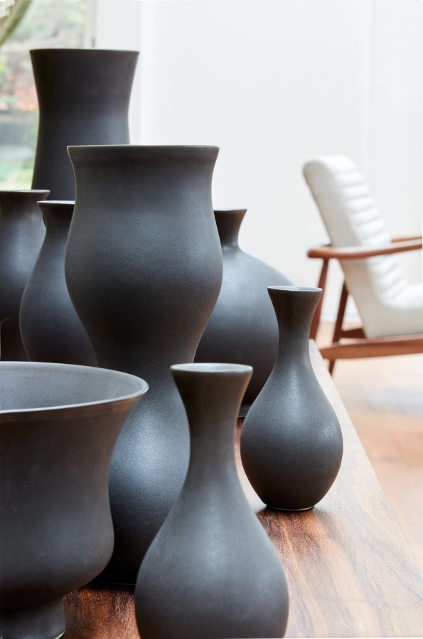 These hand-produced porcelain Eva vases are a collaboration between the late Hungarian-born ceramicist Eva Zeisel and New York studio KleinReid. The neutral-hued, sculptural pieces are right on trend as matte finishes emerge strongly in fall decor collections. The curvy vessels are considered especially appropriate for a table or a mantel.