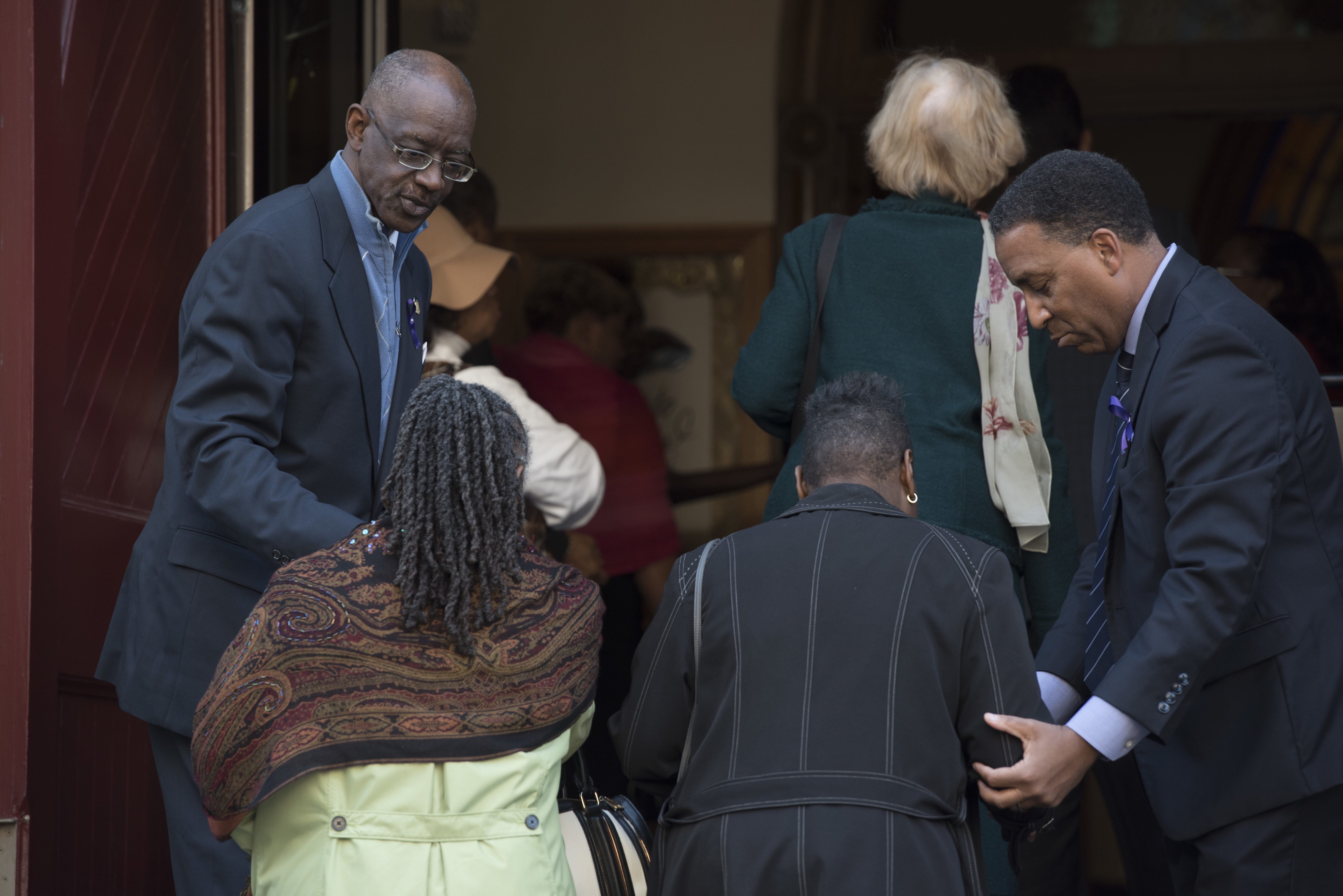 Attendees arrive at Metropolitan A.M.E. Church for the memorial service for journalist Gwen Ifill in Washington, Saturday, Nov. 19, 2016.