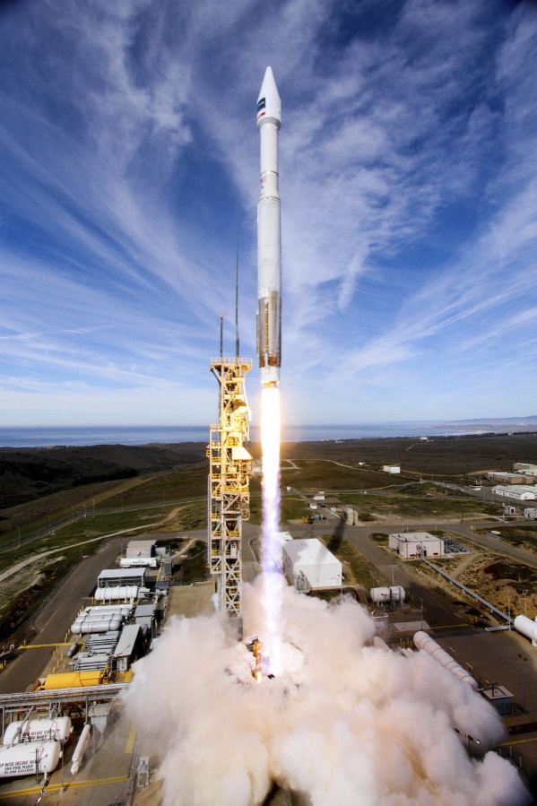 An Atlas 5 rocket carrying the WorldView-4 commercial satellite is launched Friday at Vandenberg Air Force Base, Calif.