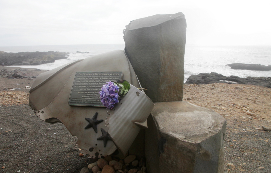 A memorial statue honoring Connor Ausland and Jack Harnsongkram at Smelt Sands State Recreation Site near Yachats on the Oregon coast. The two Oregon teens were swept out to sea by a sneaker wave at the park in 2011. Since 1990, all major sneaker wave incidents have occurred between October and April, peaking in November and March. In that time, at least 21 people have been killed by sneaker waves on the Oregon coast, and several others have been severely injured.