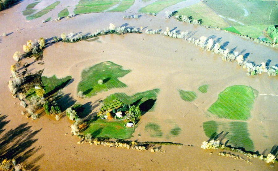 This November, 1996, photo shows a farmhouse surrounded by floodwaters in Garden Valley, Ore. Twenty years ago, heavy rain started falling in mid-November in Oregon&#039;s Douglas County, and it seemed like it would never end. The ground became so saturated that it caused floods, landslides, fallen trees, power outages and road washouts including a huge sinkhole on Interstate 5 in Roseburg, Ore.
