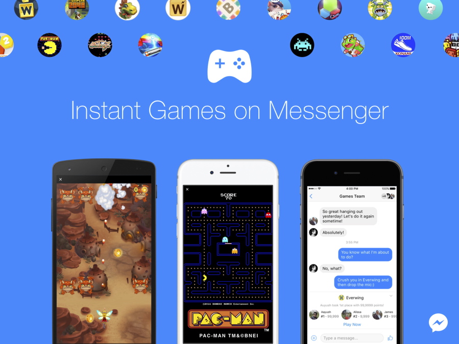A demonstration of Facebook&#039;s new option to play games with contacts on Facebook Messenger. Games available include classics such as &quot;Pac-Man,&quot; &quot;Space Invaders&quot; and &quot;Galaga,&quot; as well as newer titles.