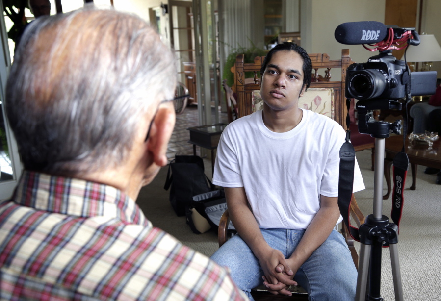 Rishi Sharma interviews World War II veteran William Hahn, at his home in Los Angeles.