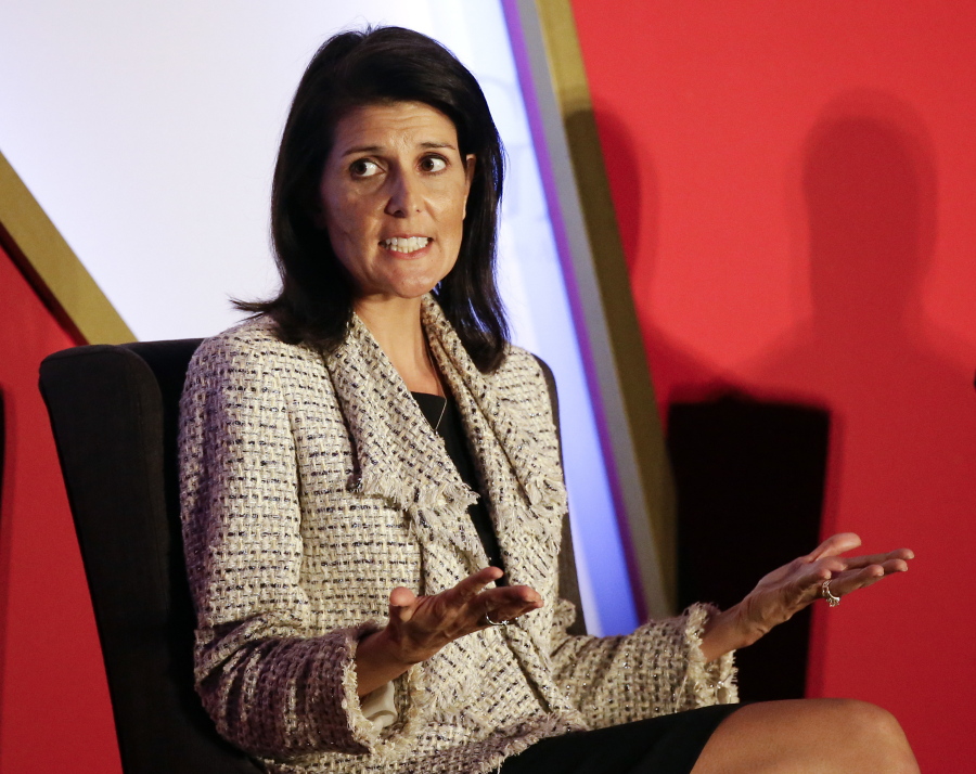 South Carolina Gov. Nikki Haley speaks in Orlando, Fla. President-elect Donald Trump says he intends to nominate Haley to be the next U.S. ambassador to the United Nations.
