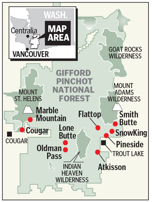 Winter recreation parking  lots in the southern Gifford Pinchot National Forest