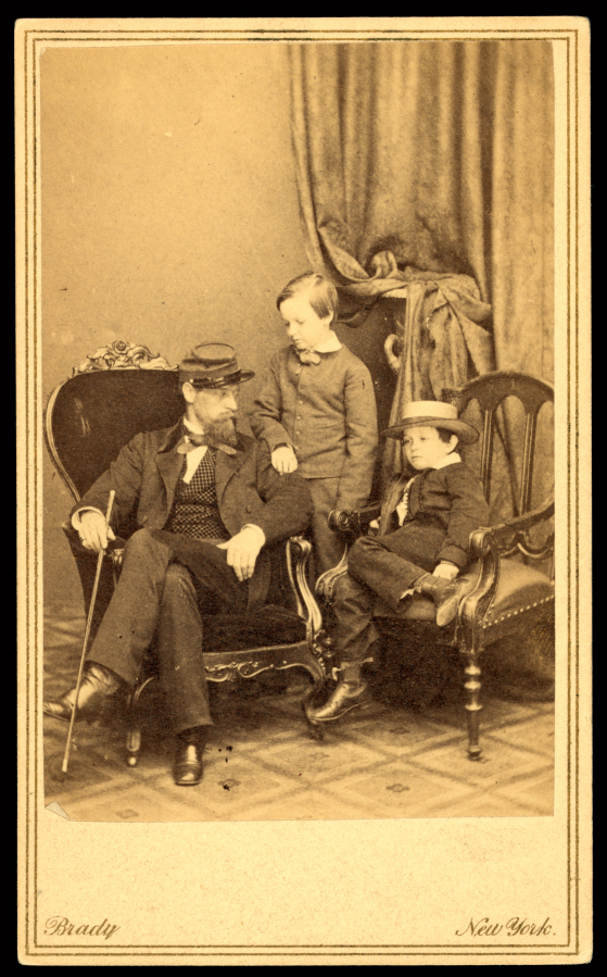 Willie Lincoln (center), who died Feb. 20, 1862, age 11, and his younger brother Tad (Thomas), pose with their mother&#039;s nephew, Lockwood Todd, in Mathew Brady&#039;s studio in Washington, D.C.
