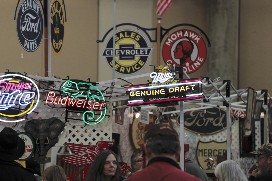 Vintage signs on display at last year&#039;s Clark County Antique and Collectible show.