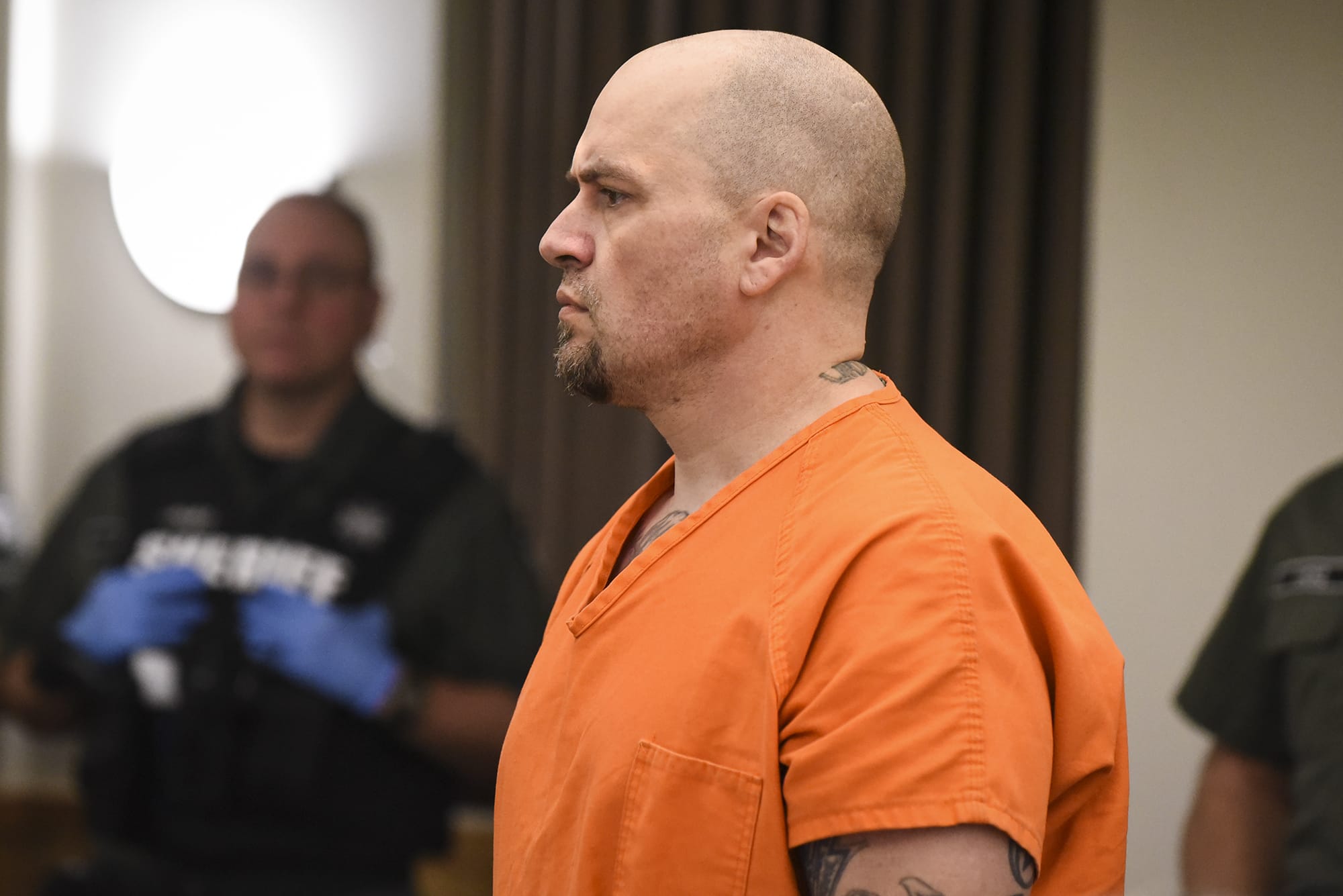 Shannon Stover, who is accused of impersonating a police officer as a ruse to kidnap and rape a woman, appeared in Clark County Superior Court on Monday.