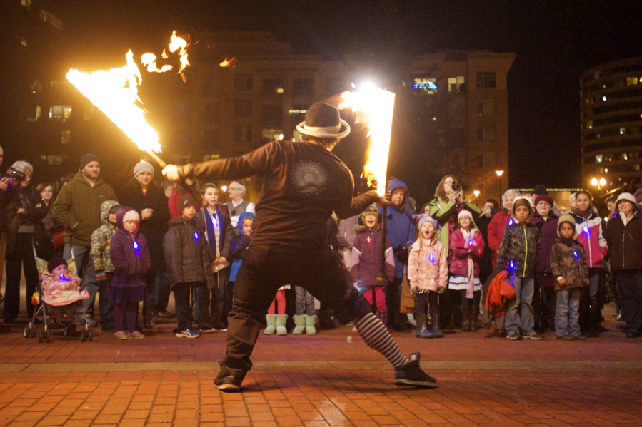 A performance during the annual Hanukkah menorah lighting in 2014 at Esther Short Park in Vancouver.
