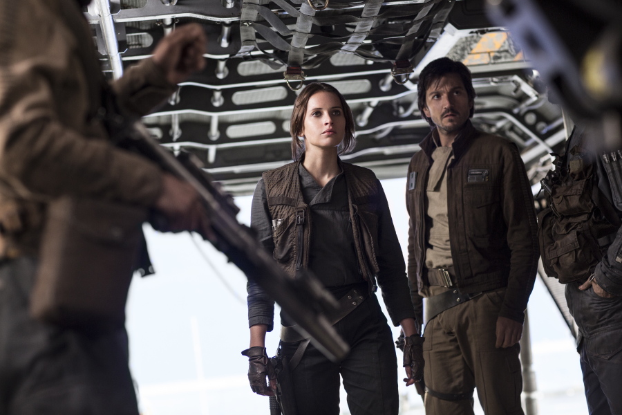 Felicity Jones stars as Jyn Erso and Diego Luna as Cassian Andor in &quot;Rogue One: A Star Wars Story.&quot; (Jonathan Olley/Lucasfilm Ltd.)