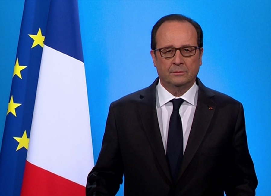 In this frame grab taken from video, French President Francois Hollande makes a statement, during a televised broadcast, at the Elysee Palace, in Paris, Thursday, Dec. 1, 2016. Hollande has announces he will not be running in the 2017 French Presidential election.