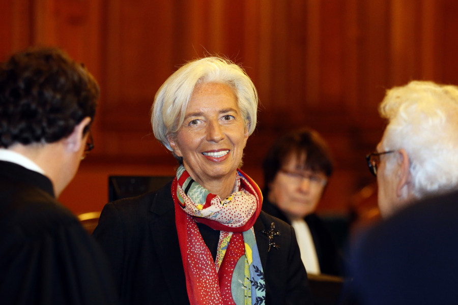International Monetary Fund chief Christine Lagarde smiles as she arrives at the special Paris court, France. French court finds IMF chief Christine Lagarde guilty in arbitration case, but she escapes punishment.