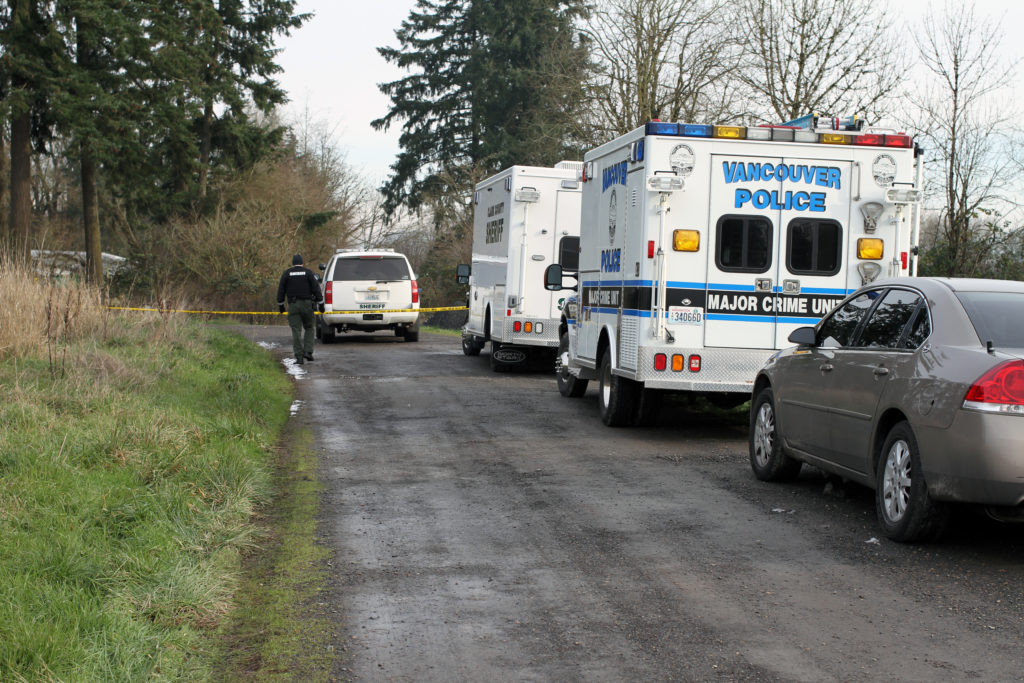 Detectives respond Sunday to a rural property in the Ridgefield area to investigate the shooting death of a man suspected of trespassing. The man was shot by a Clark County Sheriff's Office deputy, according to the agency.