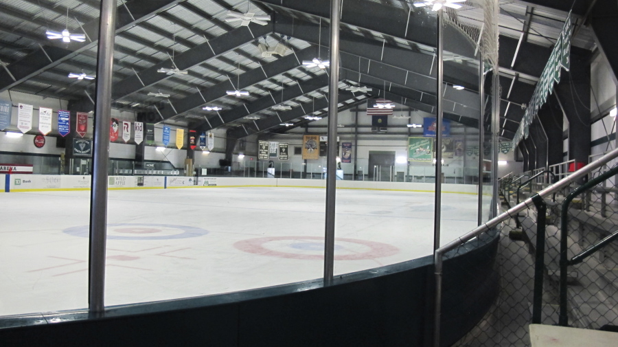 The ice surface earlier this month at the Union Arena in Woodstock, Vt. Organizers want to make the arena the nation&#039;s first skating rink to go &quot;net zero&quot; on energy, meaning no costs spent on electricity or heating fuel.