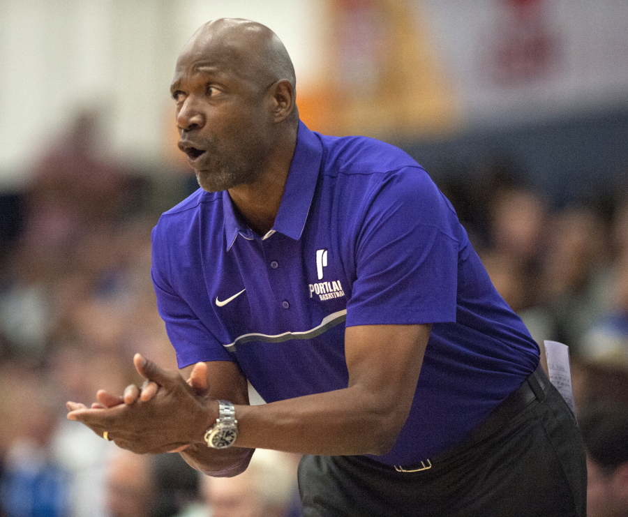University of Portland coach Terry Porter reacts during the team's game against UCLA in Fullerton, Calif. Porter is in his first season at coach of the Pilots after some 17 seasons as a player in the NBA, then another 12 as a coach in the league.