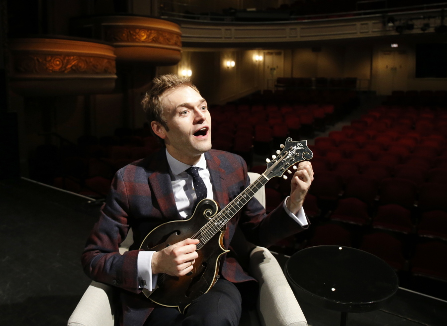 Chris Thile plays his mandolin on stage April 5 at the Fitzgerald Theater in St. Paul, Minn.