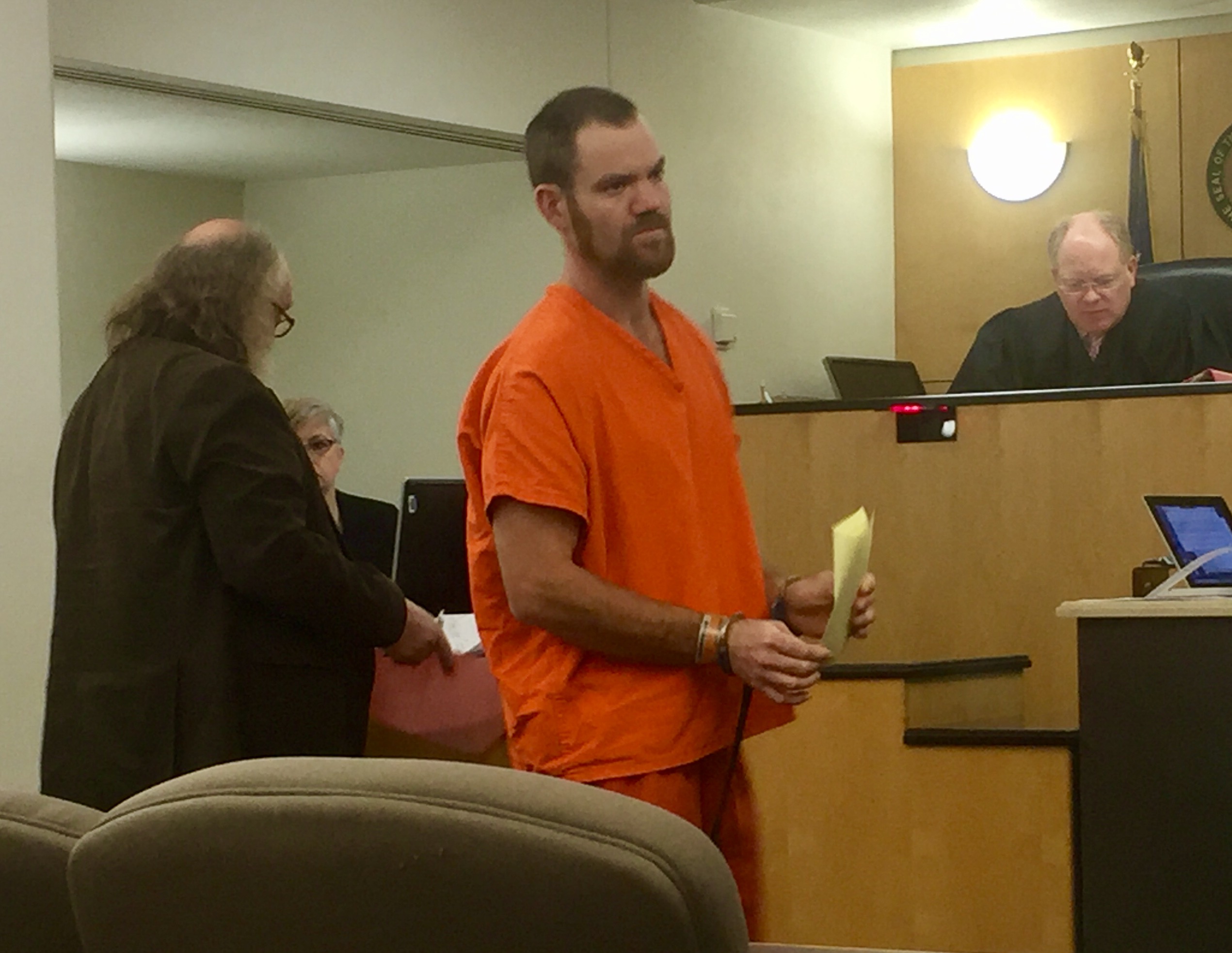 Shaun Michael Sprague enters not-guilty pleas Wednesday in Clark County Superior Court in connection with a shooting at the Hazel Dell Wal-Mart and arson in October.