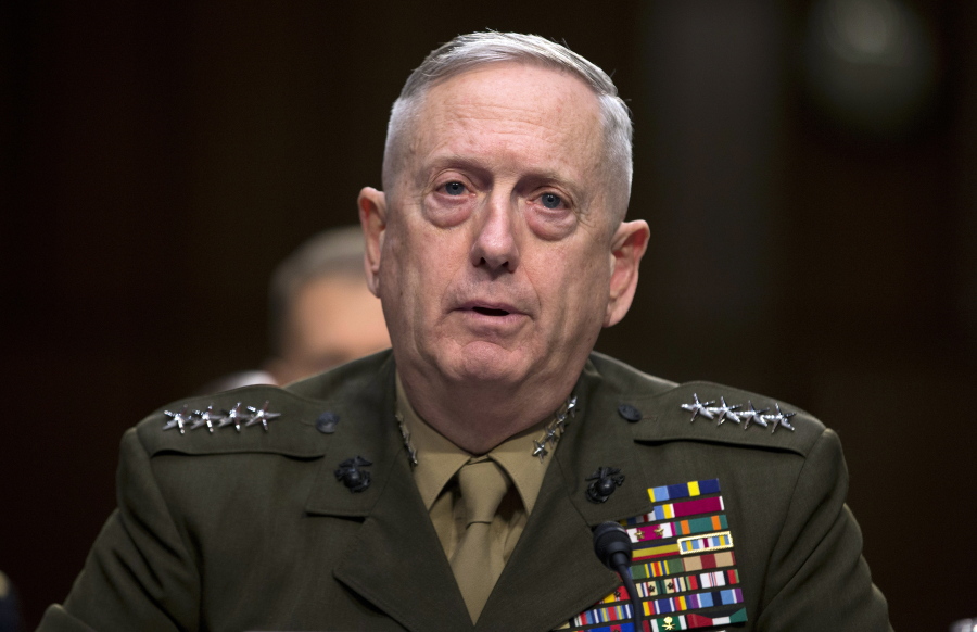 Then-Marine Gen. James Mattis, commander, U.S. Central Command, testifies on Capitol Hill in Washington in 2013. President-elect Donald Trump says he will nominate retired Mattis to lead the Defense Department.