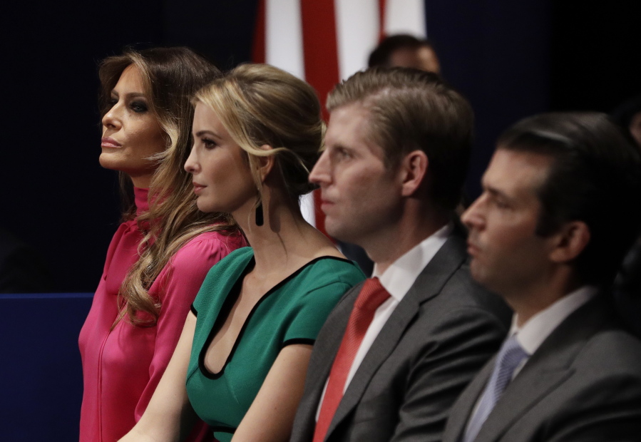 From left, Melania Trump, Ivanka Trump, Eric Trump and Donald Trump, Jr. at the second presidential debate in October.