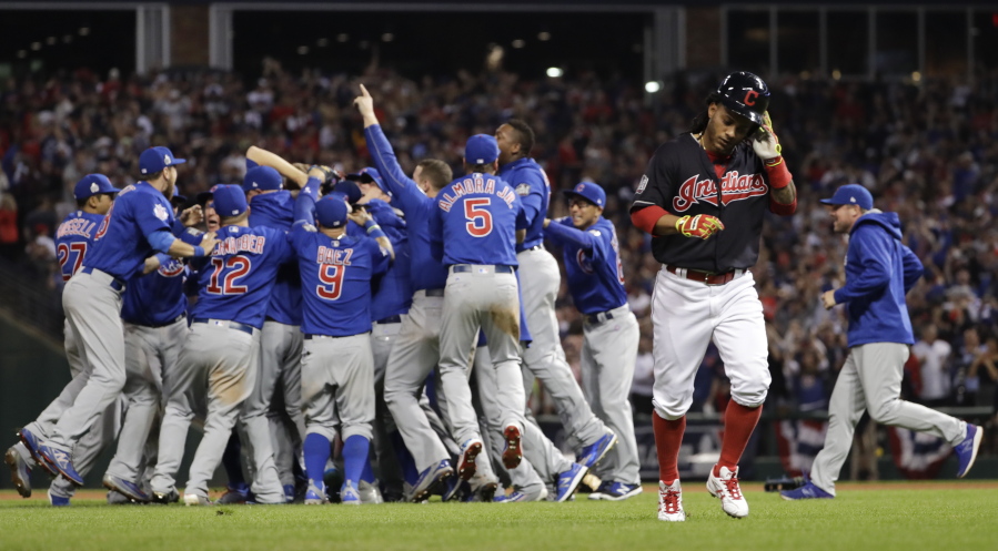 Chicago Cubs celebrate after Game 7 of the Major League Baseball World Series against the Cleveland Indians in Cleveland. The Cubs won 8-7 in 10 innings to win the series 4-3. The memorable World Series was one of the big stories in Ohio for 2016.