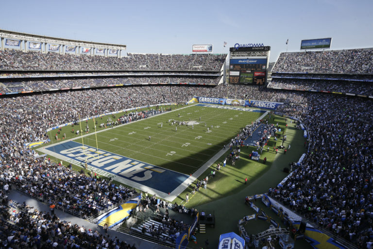 The San Diego Chargers home at Qualcomm Stadium in San Diego. The Chargers are moving to Los Angeles, where they will join the recently relocated Rams in giving the nation's second-largest media market two NFL teams for the first time in decades. The announcement was made Thursday, Jan. 12, 2017.
