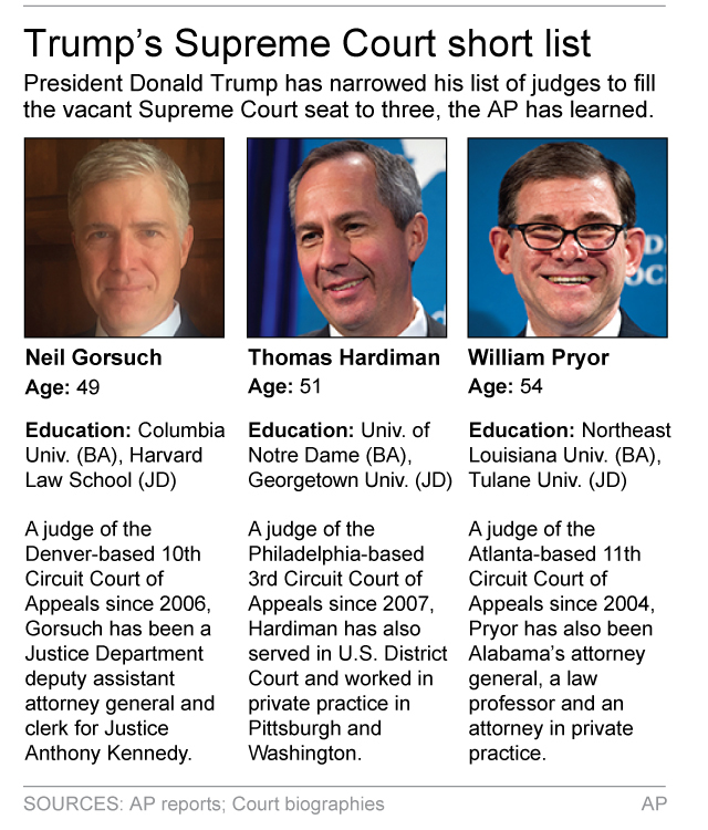 Graphic shows profile information for three potential Supreme Court nominees; 2c x 4 inches; 96.3 mm x 101 mm;