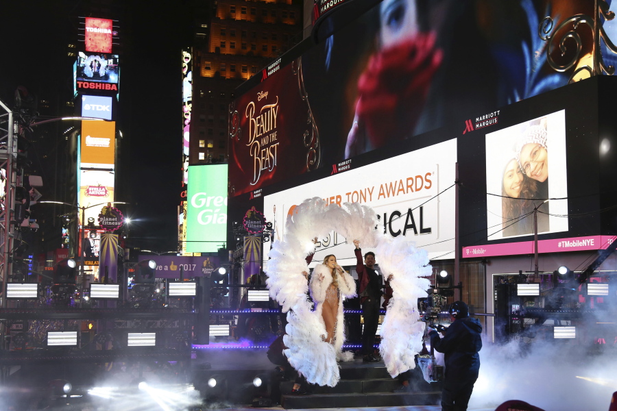 Mariah Carey performs at the New Year&#039;s Eve celebration in Times Square on Saturday in New York.