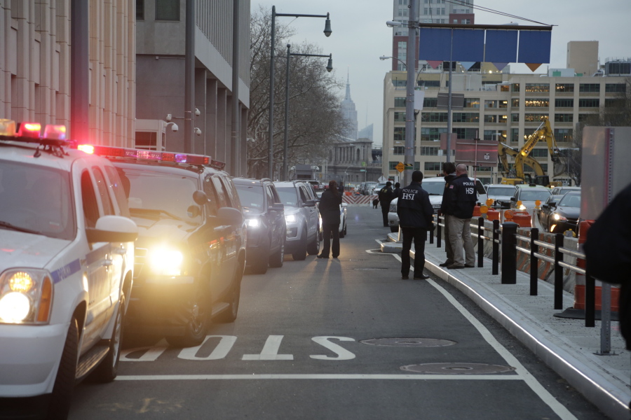 The motorcade with Joaquin &quot;El Chapo&quot; Guzman arrives at Brooklyn Federal Court on Friday, Jan. 20, 2017 in New York.   Guzman is expected to appear in federal court in New York today. He was brought to the United States from Mexico Thursday night to face drug trafficking and other charges.