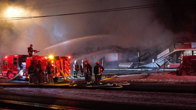 At approx. 5:30 am Sunday Jan 15 2017 a fire broke out at 13412 NE Fourth Plain Blvd in Vancouver. Upon arrival the building was heavily involved with flames showing through the roof, a second alarm was immediately called and soon thereafter a third alarm was called.