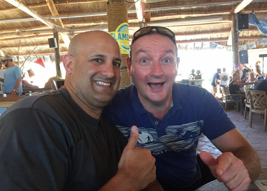 Col. Victor Garcia, left, who served as the senior officer overseeing CENTCOM&#039;s counter-propaganda program from 2013 to mid-2016, poses on vacation with his friend Simon Bergman at Gilbert&#039;s Resort in Key Largo, Fla. The photo was removed from Facebook shortly after it was posted on Sept. 16, 2016.