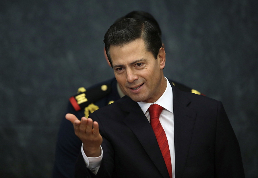 Mexico&#039;s President Enrique Pena Nieto holds a press conference at Los Pinos presidential residence in Mexico City, Monday, Jan. 23, 2017. Pena Nieto said Monday that Mexico&#039;s attitude towards the Donald Trump administration should not be aggressive or biased, but one of dialogue.