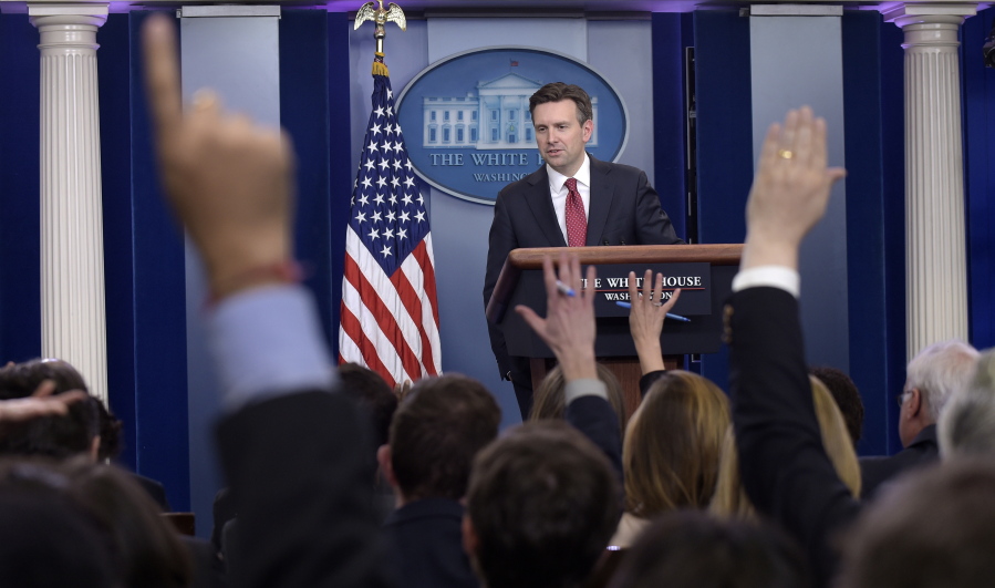 White House press secretary Josh Earnest speaks during the daily briefing at the White House in Washington, Friday, Jan. 13, 2017. Earnest answered questions about the transition, Russia and other topics.