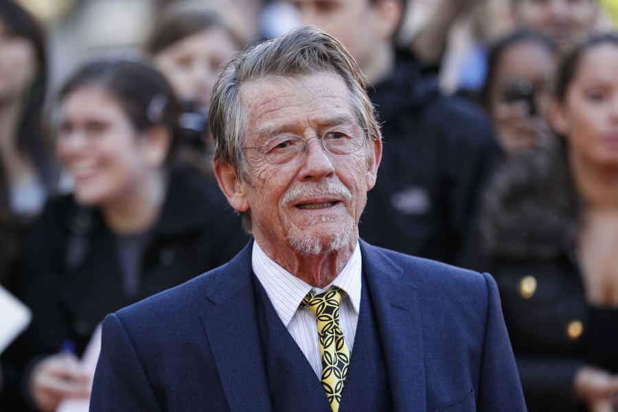 File - This Sep. 13, 2011, shows British actor and cast member John Hurt arriving for the UK film premiere of &quot;Tinker Tailor Soldier Spy&quot; at the BFI Southbank in London. The great and versatile actor Hurt, who could move audiences to tears in ???The Elephant Man,??? terrify them in ???Alien,??? and spoof that very same scene in ???Spaceballs,??? has died at age 77.  Hurt, who battled pancreatic cancer, passed away Friday, Jan. 27, 2017, in London according to his agent Charles McDonald.