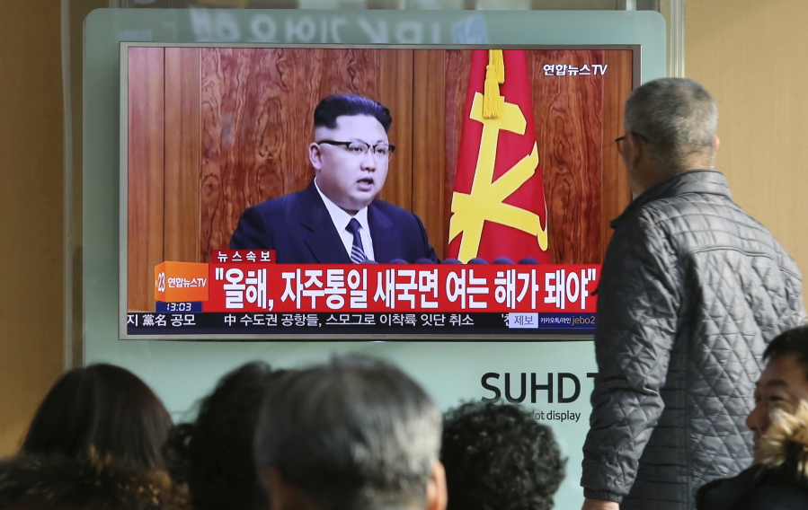 South Koreans watch a TV news program showing North Korean leader Kim Jong Un&#039;s New Year&#039;s speech, at the Seoul Railway Station in Seoul, South Korea, Sunday, Jan. 1, 2017. North Korea&#039;s development of banned long-range missiles is in &quot;final stages,&quot; the country&#039;s leader Kim was quoted as saying in his New Year&#039;s message.