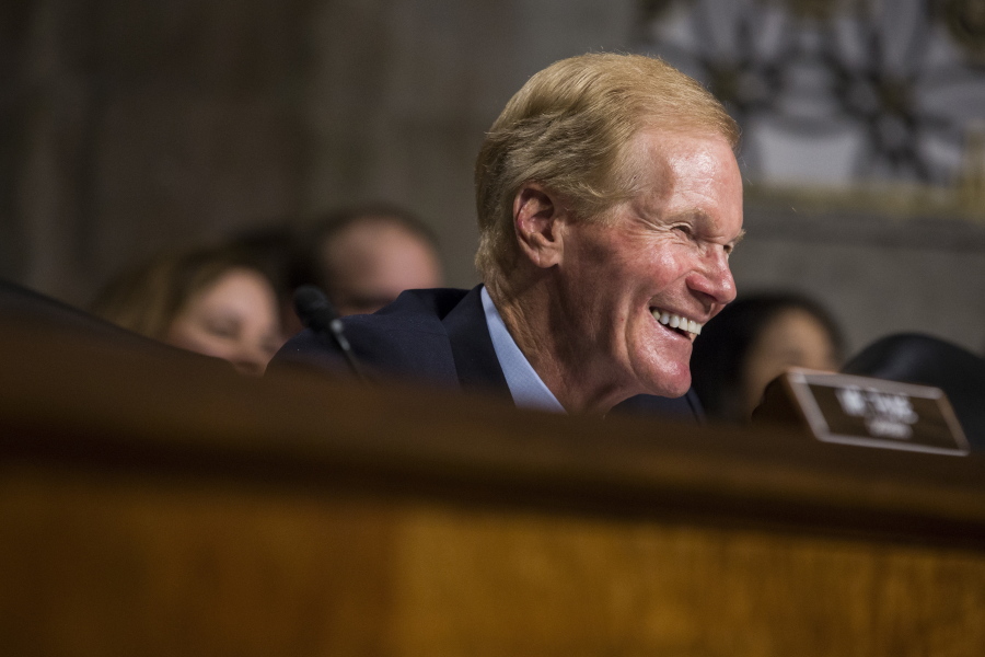 Sen. Bill Nelson, D-Fla., ranking member on the Senate Commerce, Science, and Transportation Committee questions Transportation Secretary-designate Elaine Chao during her confirmation hearing before the committee on Capitol Hill in Washington, Wednesday, Jan. 11, 2017.