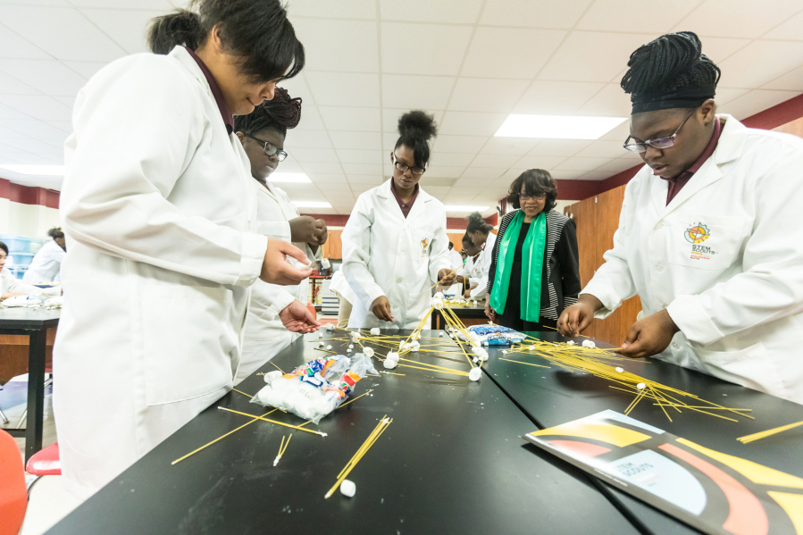 The Frankie McCullough Girls Academy held its first STEM Scouts of the year, where students were asked to build a structure that would hold weight using nothing but spaghetti and marshmallows.