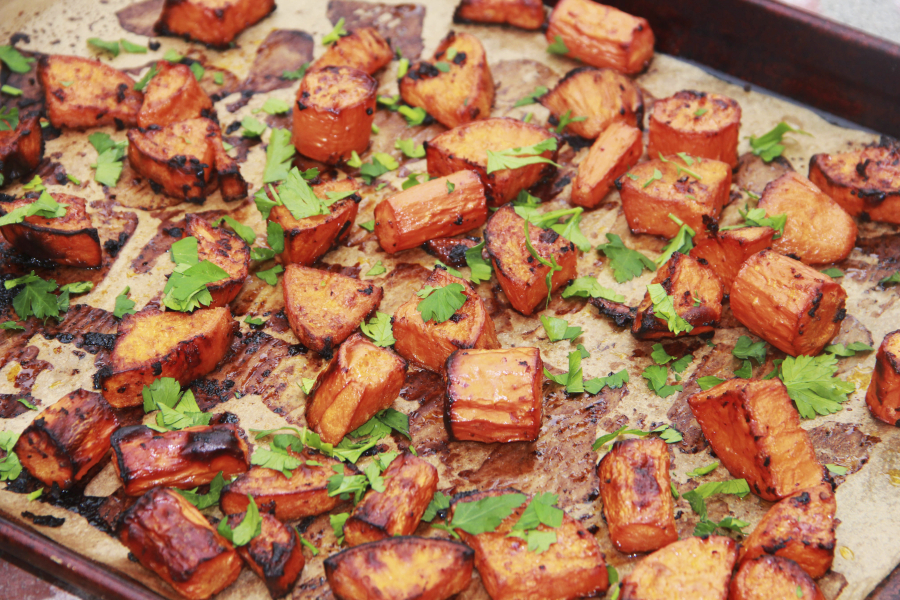 Roasted Sweet Potato and Carrots in Quick Soy Sauce Marinade (Melissa d&#039;Arabian/Associated Press)