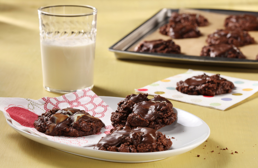 The deep chocolate flavor of the cookie dough is doubled when you put chocolate mints on top.