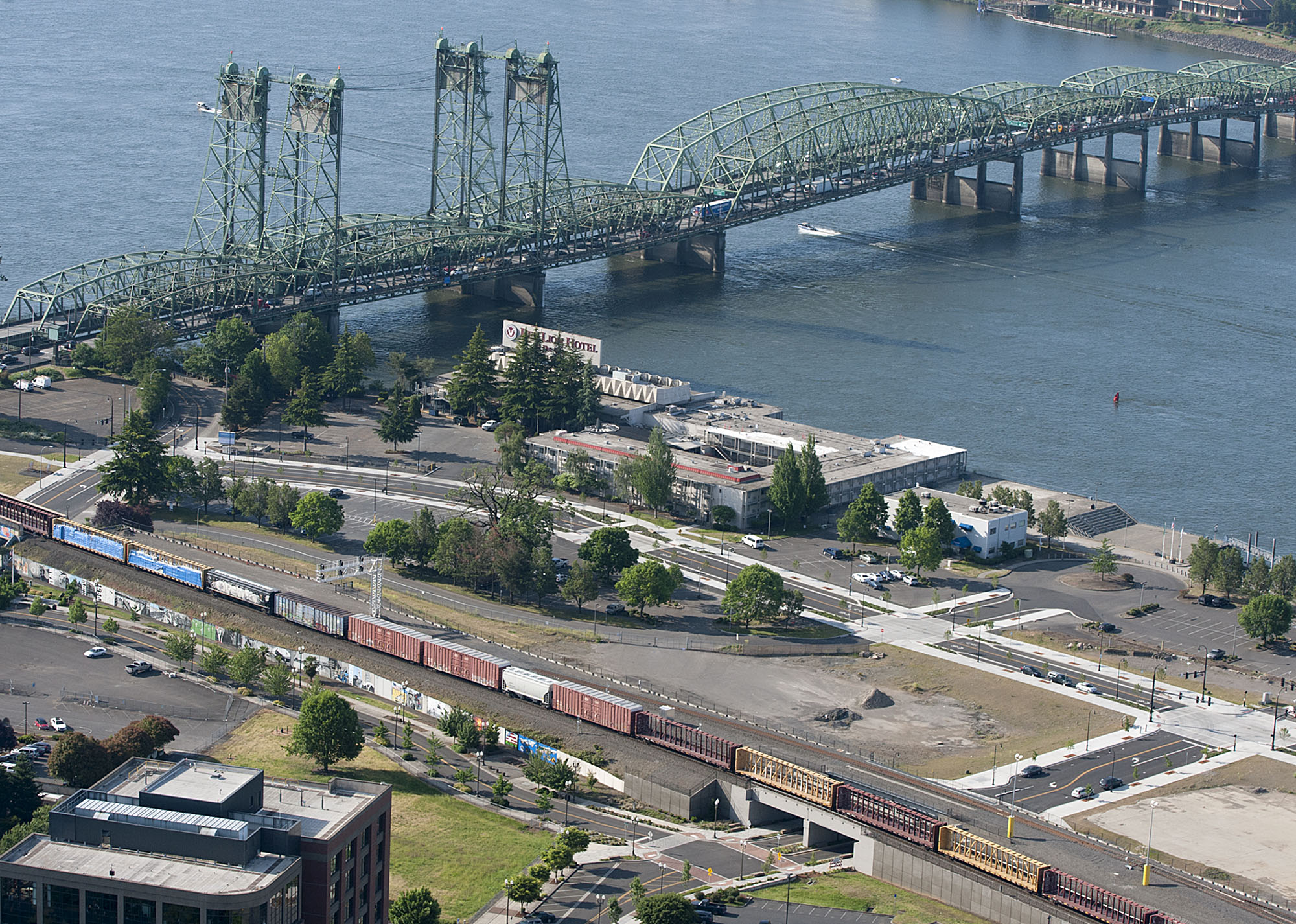 The Interstate 5 Bridge is seen near the Port of Vancouver Terminal One in May 13.