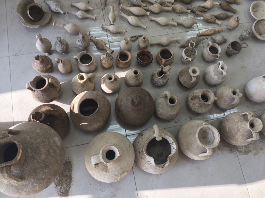 Archaeological artifacts from ancient Apollonia are on display in Radostine, Albania.
