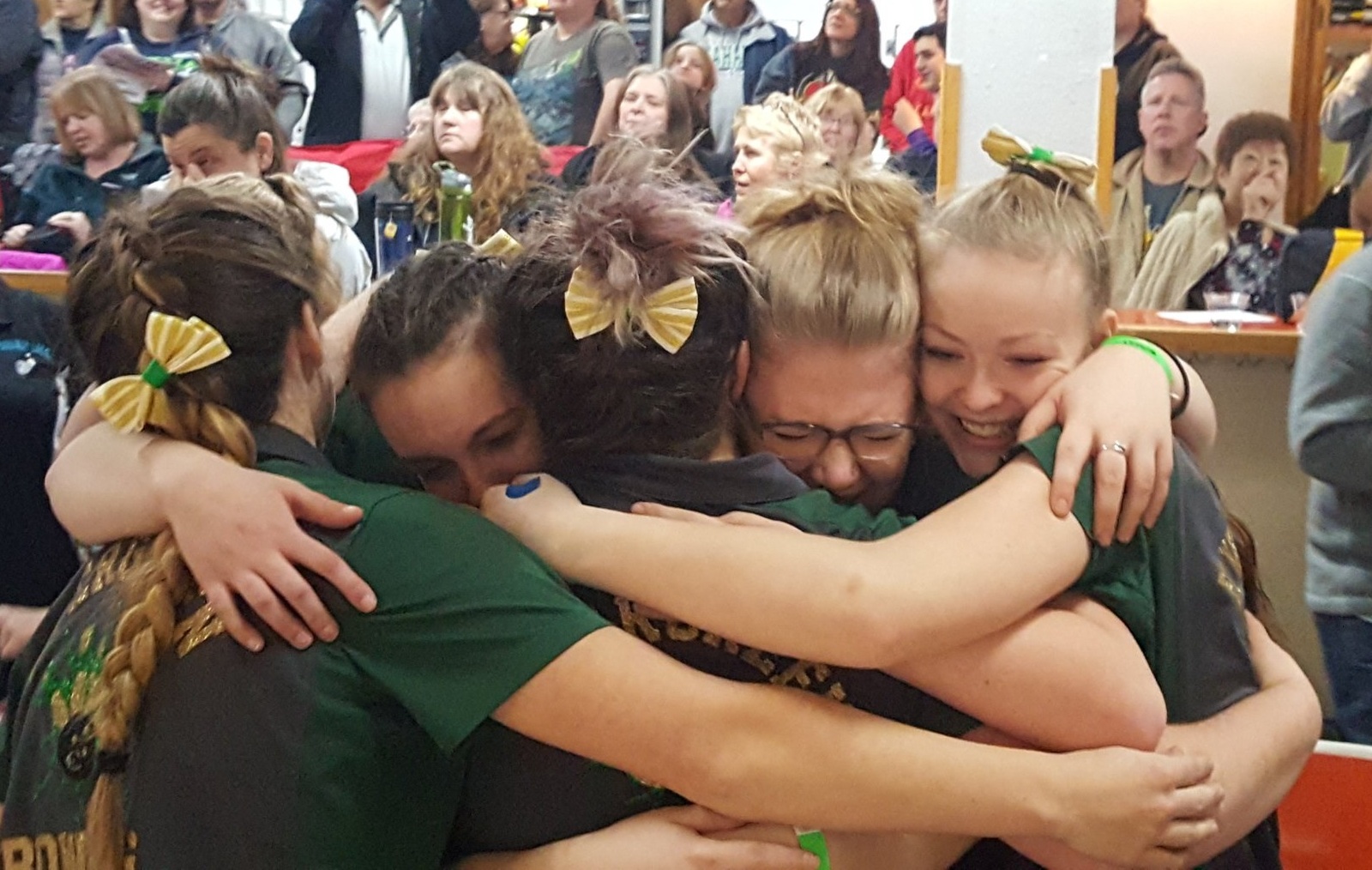 Evergreen High bowlers celebrate winning the 3A state championship on Saturday, Feb. 4, 2017 at Narrows Plaza Lanes in University Place.