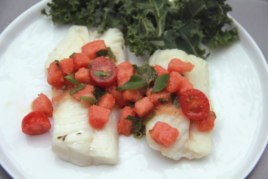 Poached Cod with Papaya Relish (Melissa d&#039;Arabian/Associated Press)