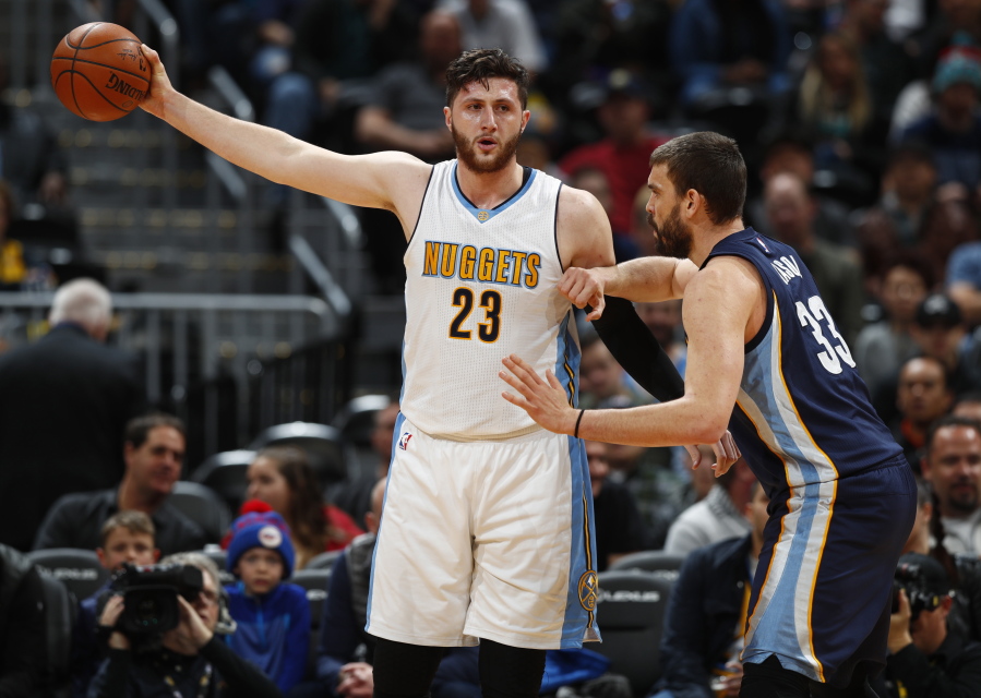 Denver Nuggets center Jusuf Nurkic (23) was traded to the Portland Trail Blazers on Sunday, Feb. 12, 2017, for Mason Plumlee and a first-round draft pick, according to sources.