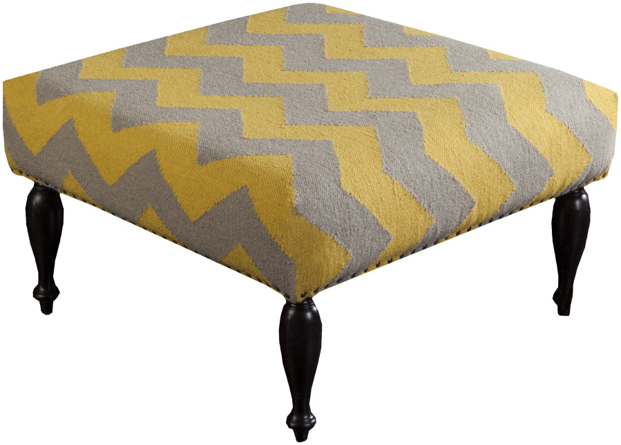 The Joss &amp; Main Mindy ottoman, which is upholstered in a rugged yet stylish material inspired by kilim rugs.
